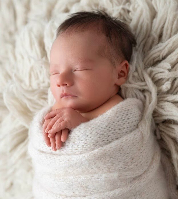 Swaddled newborn sleeping, hospital newborn photography